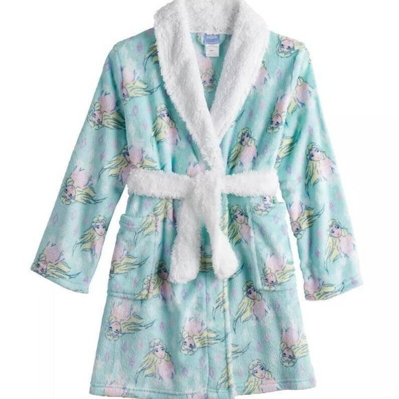 *Frozen Elsa Robe sz 8 Disney Blue Fleece Plush Long Sleeve Belted Winter Girls - Picture 1 of 6